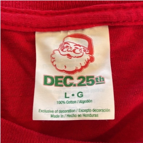 Dec.25th Christmas T-Shirt Santa Suit Holiday Red White Black Gray Gold Fur Belt - Picture 2 of 16